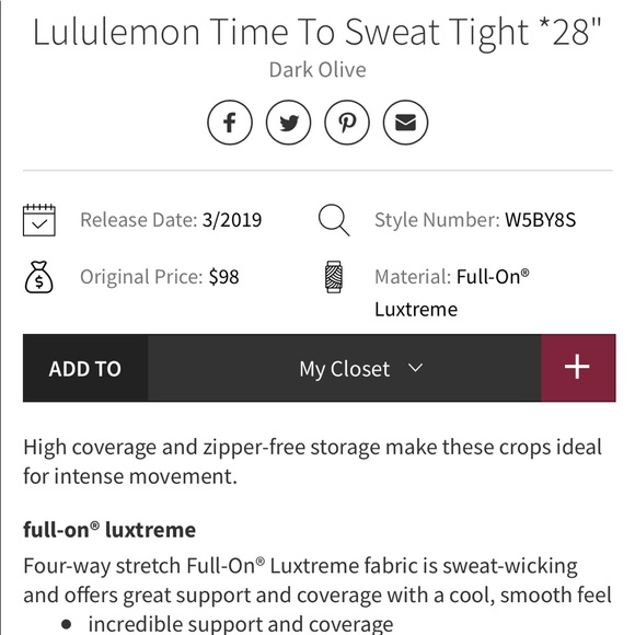 Lululemon Time to Sweat Leggings 28” in Dark Olive - Picture 8 of 9